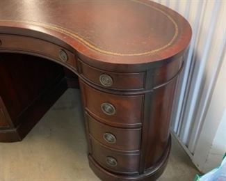 $395 Kidney shaped Mahogany desk 1940's leather tooled top - A great find!
