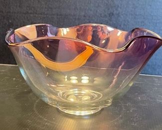 #32 - $24 Scalloped glass bowl  with cranberry iridescense