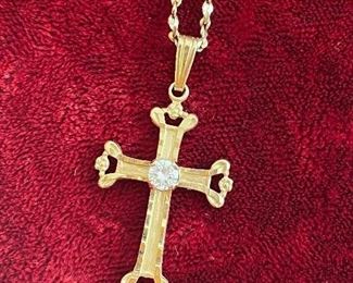 14 karat gold necklace/cross