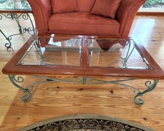 Wrought Iron and Beveled Glass Coffee Table 