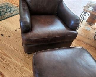 Brown Leather Chair and Ottoman 
