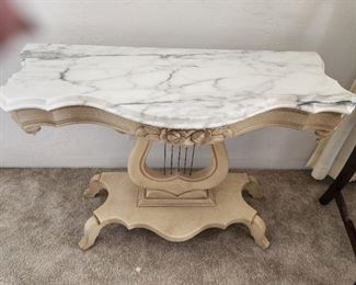 French Provinical Marble Top Entry or Sofa Table 