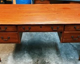 Ethan Allen "Country Crossings" Office Desk - Vintage from the 1990's.  Good structural condition.  Scratches and dings on the wood especially around the top edges.  Great opportunity to re-finish or paint it to your liking!  Dimensions: 58" long x 28" wide x 30 1/4" tall.  $350