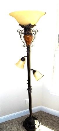 74" Tuscan Style Floor Lamp - Beautiful, heavy weight Tuscan-style floor lamp with 3 light sources.  Heavy metal base.  Frosted glass shades.  Excellent condition.  $125