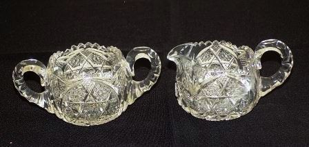 Elegant American Cut Crystal Sugar and Creamer Set - Same pattern as previous listing.  There is a small chip on the spout of the creamer.  $30