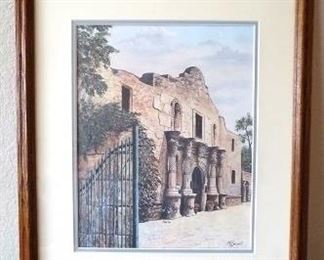"San Antonio Alamo" Framed Print by A. Sherrell - Sherrell is well known in San Antonio, TX as "the Mission Painter".  Nicely framed and matted with provenance on the back.  Measures about 22" x 18". - $50