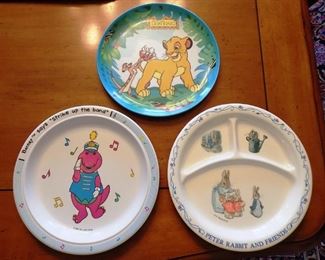 Barney, Peter Rabbit and Lion KIng Children's Melanine Plates - All are in good, used condition.  Barney is dated 1999.   $15