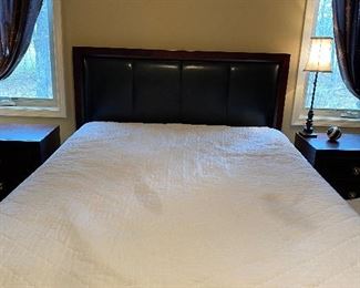 Queen bed with leather insert