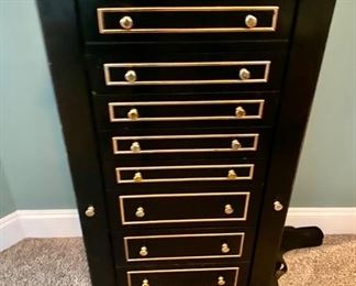 Tall Jewelry box with sides that open for necklaces. We will have a large amount of silver and costume jewelry 