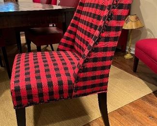 (2) Pier 1 buffalo check side chairs 39" high x 20" wide x 22" deep with an 18" seat height