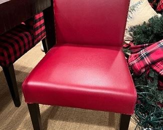 (4) Crate & Barrel red leather side chairs 35" high x 18" wide x 23" deep with an 20" seat height 
