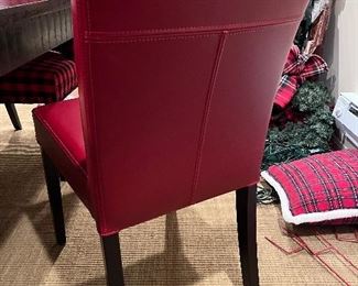 (4) Crate & Barrel red leather side chairs 35" high x 18" wide x 23" deep with an 20" seat height   