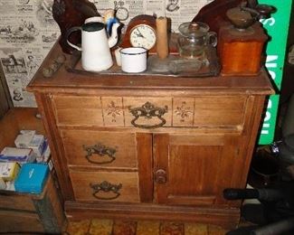 Small dry Sink Oak. Old Bottles and more