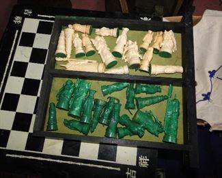 Chess table with pieces inside drawer