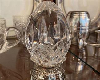 Waterford crystal egg on silver stand
