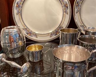 Sterling baby rattle and cup. 10 Vintage Lenox Golden Gate salad plates