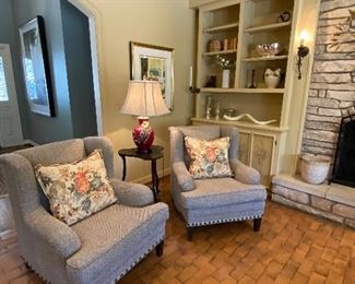 Custom upholstered chenille club chairs. So comfortable!