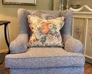 Custom upholstered chair with custom down insert pillow