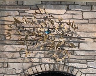 MCM bas - relief welded brass wall sculpture by renowned metal artist Jere Curtis (1910-2008); size 39"x56"x7"