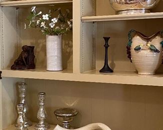 Lots of "shelfie" decor in this sale. Kudu horn, mercury candlesticks