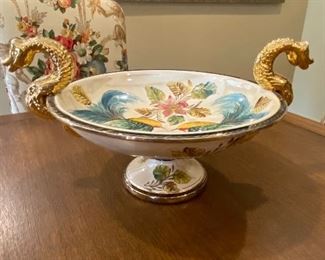Hubert Bequet Quaregnon - bowl with hand-painted bird motifs and gold dragons (ceramic)