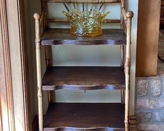 Small antique burnt bamboo shelf