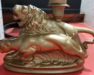 old spelter lion lamp works