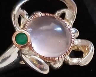 sterling silver 925 moonstone ring w emerald?