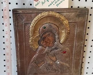 antique jeweled religious icon mother and child