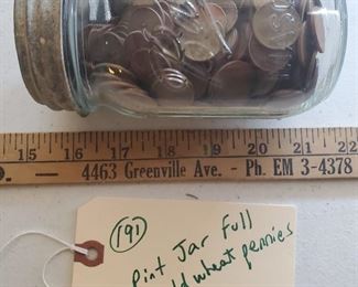pint jar, appx 500 wheat pennies