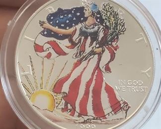 enameled US silver walking liberty dollar 1999