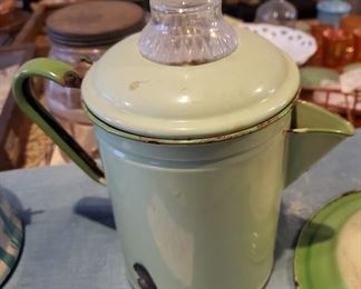 old jadite green coffee pot enamelware