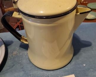 old canary yellow coffee pot enamelware