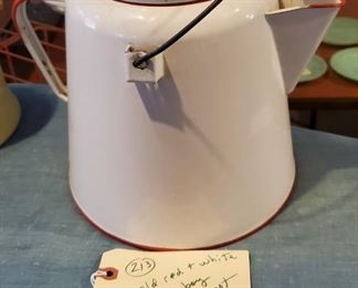 large cowboy coffee pot red and white