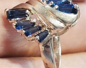 sterling silver 925 ring w sapphires or faux sapphires not sure