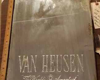 antique stand up gentlemans mirror advertising sign for Van Heusen shirts, this is a very old advertising piece. 