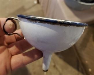rare white enamelware kitchen funnel