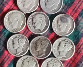 old silver us dimes Mercury Eisenhower