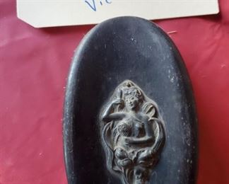 GERMANY, carved ebony wood black forest brush, woman with flowing hair.  Victorian era or perhaps much older. Marked Germany.  Brush is in great shape. 