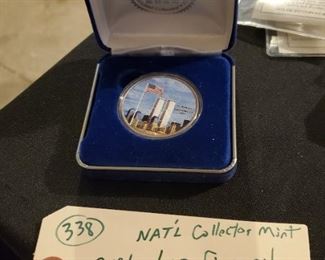 1 ounce fine silver dollar enameled 911 commemorative coin with case. 