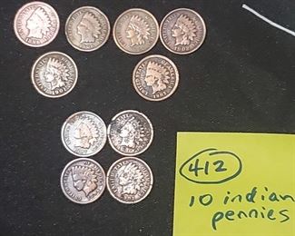 10 indian head pennies 1890s 1900s