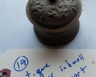 old ornate brass inkwell with original insert