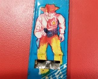 old Japan tin litho cowboy whistle