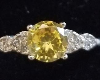 citrine and diamond ring 925 sterling silver