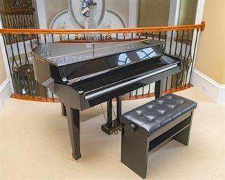 Bachman baby grand piano and chair 