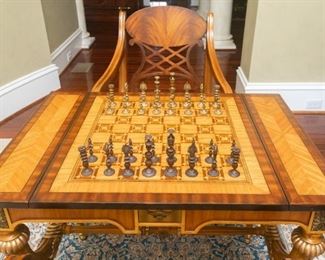 Same as previous photo. Henredon Game Table with 2 Chairs — Natchez Collection Width 33 1/4", Depth 22", Height 29"