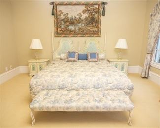 King bed with headboard, 2 nightstands, (mattress, box springs, and frame included)