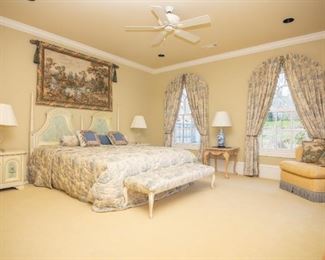 Same as previous photo. King bed with headboard, 2 nightstands, (mattress, box springs, and frame included)