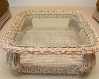 Vintage curved woven wicker custom coffee table 
