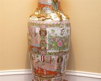 Large Chinese Cantonese Rose Gilded Floor Vase